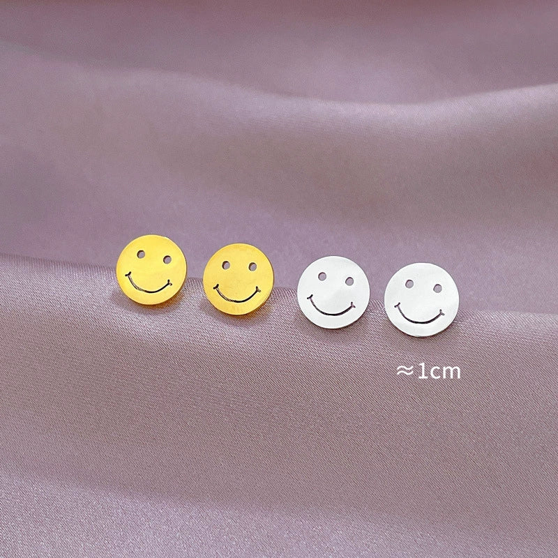 Wholesale Geometric Electroplated Titanium Steel Round Smiley Minimalist Earrings For Men And Women