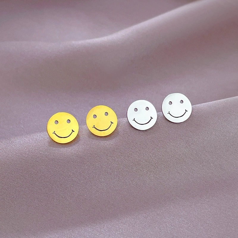 Wholesale Geometric Electroplated Titanium Steel Round Smiley Minimalist Earrings For Men And Women - Image 3
