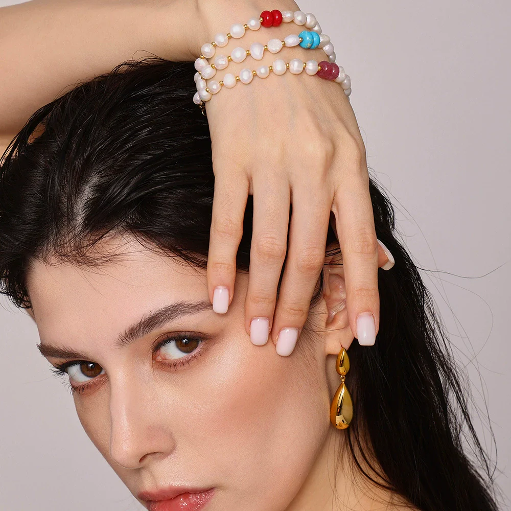 Wholesale Geometric Ferris Wheel Electroplated Stainless Steel And Freshwater Pearl Bracelet For Unisex - Image 2