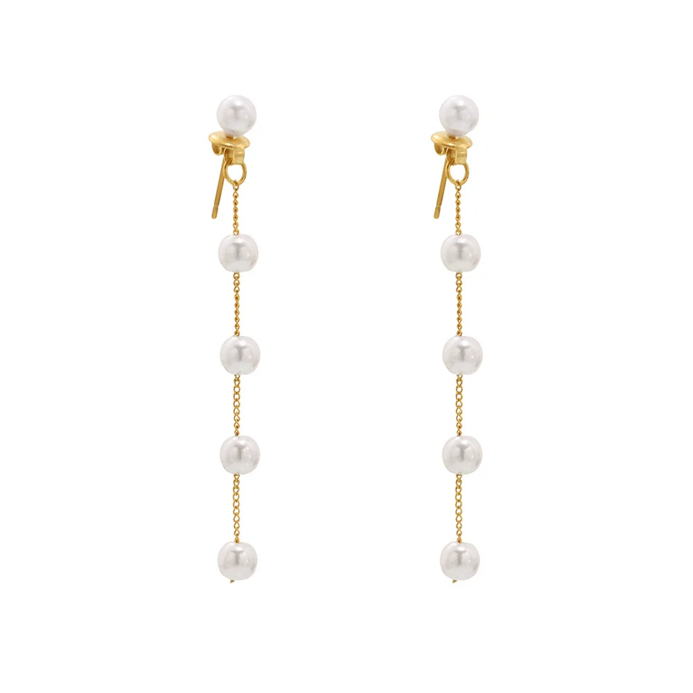 Wholesale Geometric Ferris Wheel Titanium Steel And Shell Beads Electroplated Long Tassel Stud Earrings Unisex Cold Style Elegant All Match Vintage Earrings - Image 5