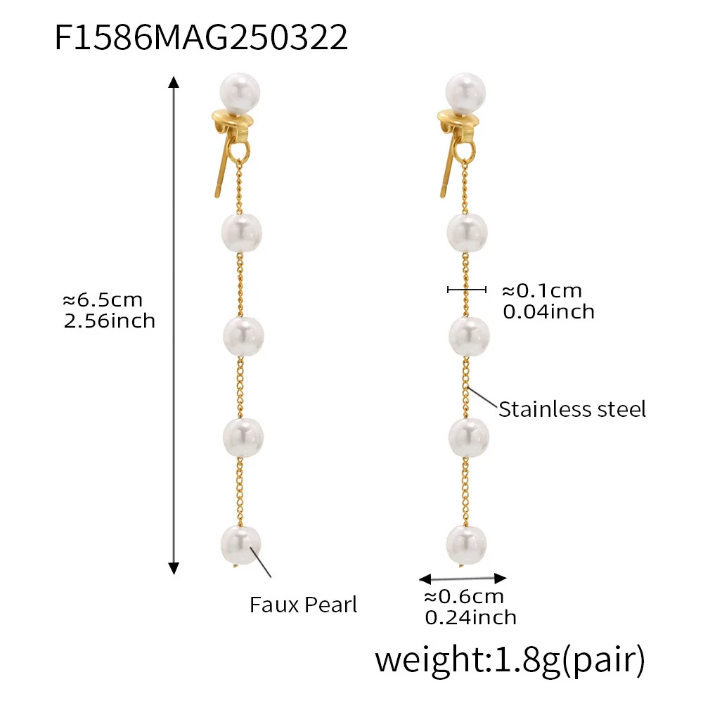 Wholesale Geometric Ferris Wheel Titanium Steel And Shell Beads Electroplated Long Tassel Stud Earrings Unisex Cold Style Elegant All Match Vintage Earrings - Image 6