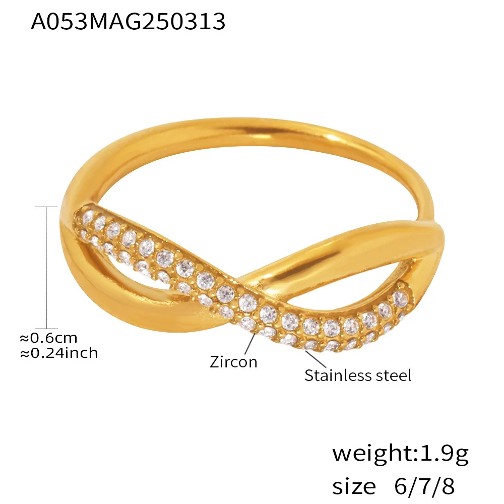 Wholesale Geometric Goldplated Stainless Steel And Zircon Micro Inlay Adjustable Ring For Unisex - Image 8