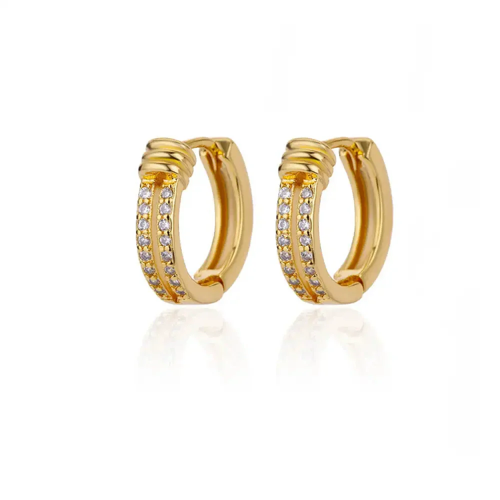 Wholesale Geometric Heartshaped Hollow Earrings Stainless Steel Inlaid With Colored Zircon Gold Edge Button Style Unisex Electroplated - Image 14