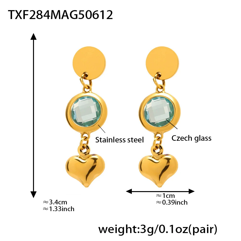 Wholesale Geometric Hollow Heart Tassel Earrings Inlaid With Glass Stone Stainless Steel Electroplated For Women - Image 9