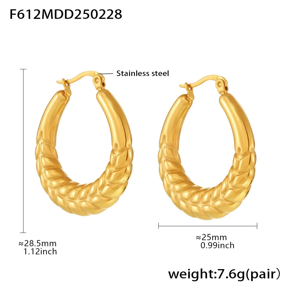 Wholesale Geometric Light Luxury Style Stainless Steel Gold Plated Ferris Wheel And Wheat Grain Earrings For Women - Image 7