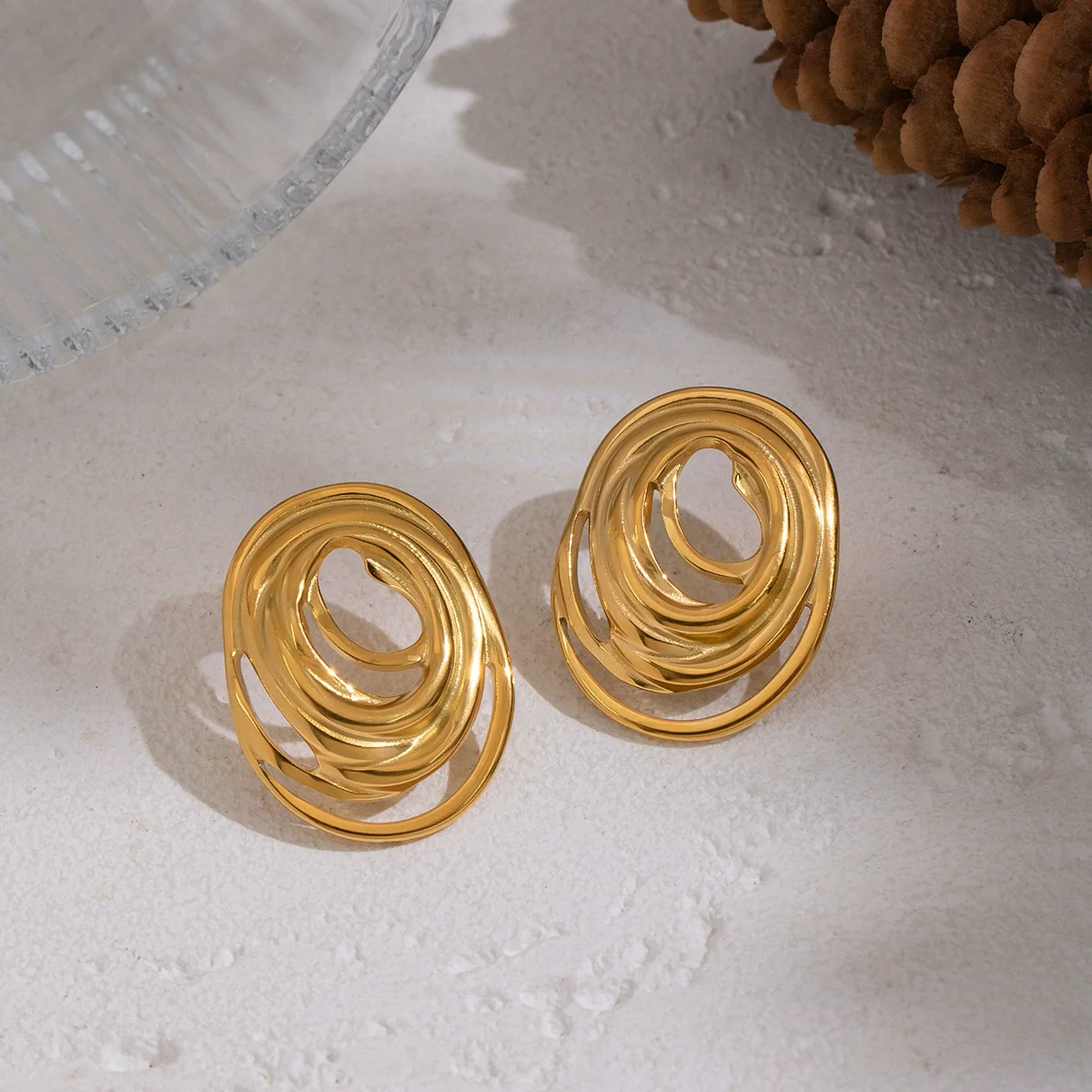 Wholesale Geometric Line Oval Ring Earrings For Women Stainless Steel Pvd Furnace Vacuum Real Gold Plated