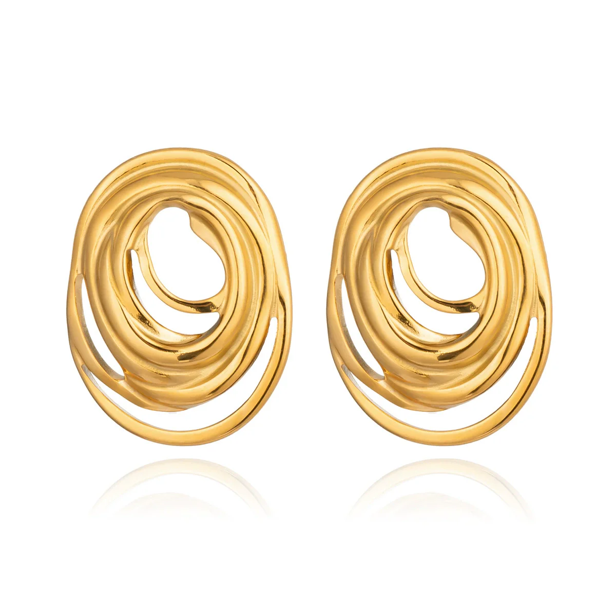 Wholesale Geometric Line Oval Ring Earrings For Women Stainless Steel Pvd Furnace Vacuum Real Gold Plated - Image 5