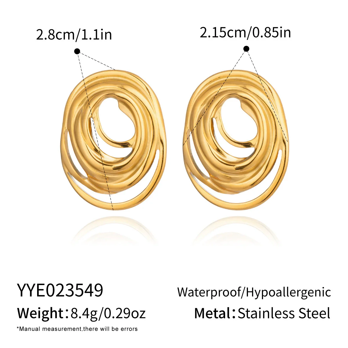 Wholesale Geometric Line Oval Ring Earrings For Women Stainless Steel Pvd Furnace Vacuum Real Gold Plated - Image 6