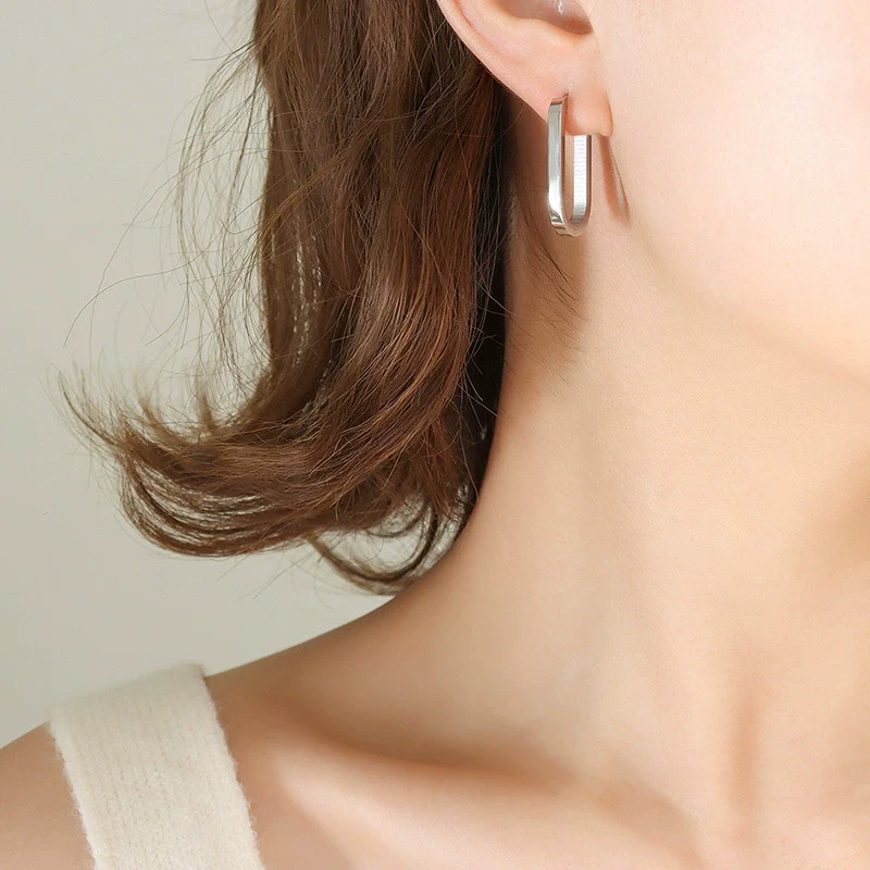 Wholesale Geometric Oval Rectangular 316L Stainless Steel Gold Plated Earrings Jewelry - Image 6
