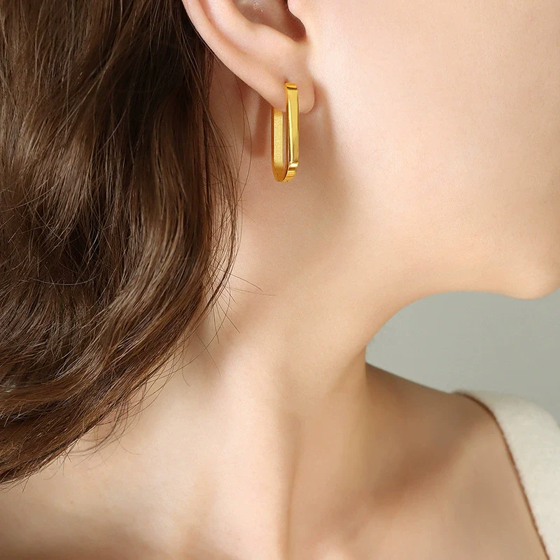 Wholesale Geometric Oval Rectangular 316L Stainless Steel Gold Plated Earrings Jewelry - Image 7