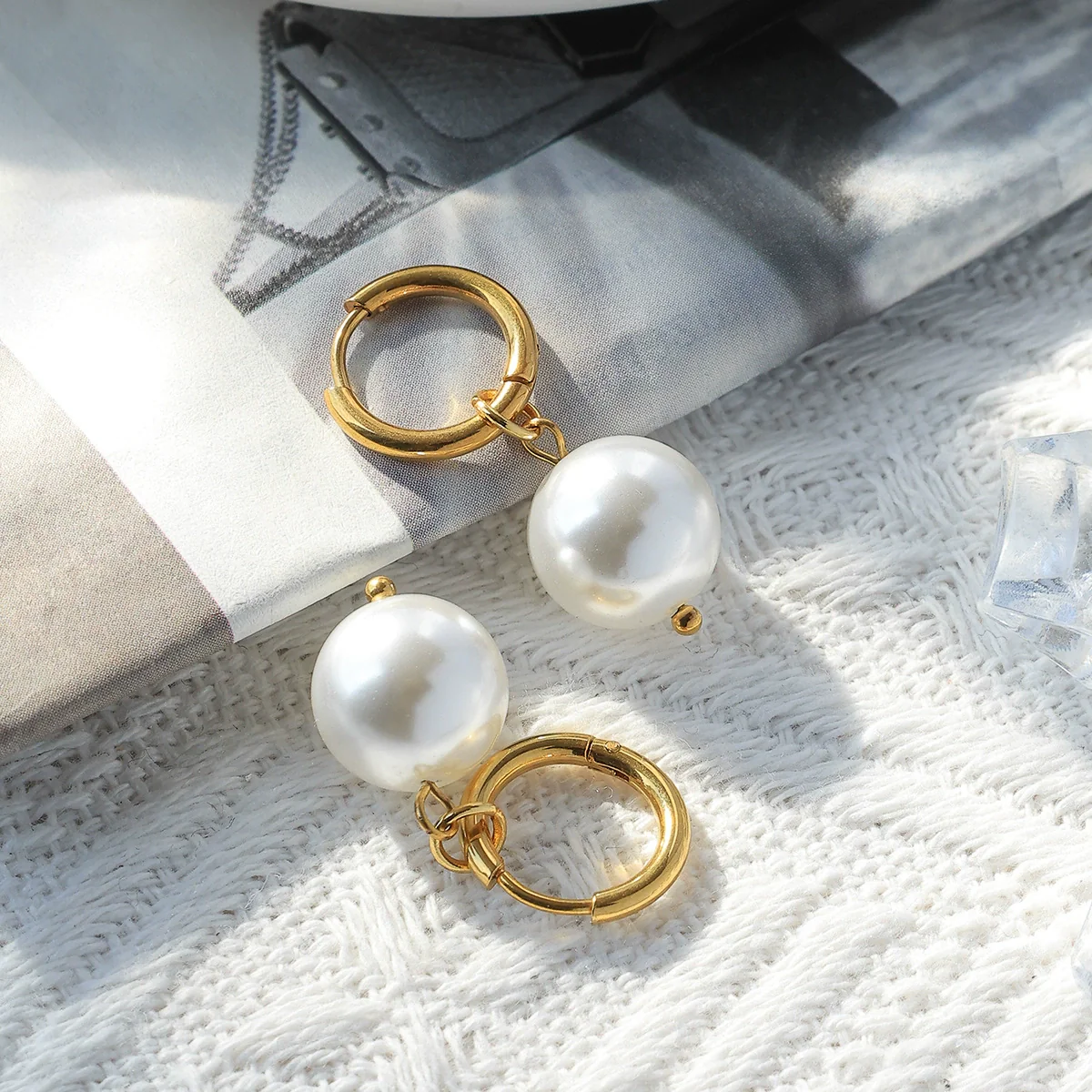 Wholesale Geometric Pearl Earrings Titanium Steel Jewelry Electroplated Retro Style For Women - Image 3