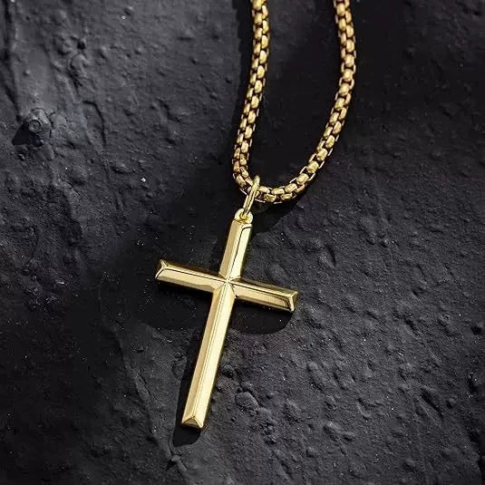 Wholesale Geometric Polish Titanium Steel Cross Pendant Necklace With Square Pearl Chain Unisex Fashion Jewelry - Image 8