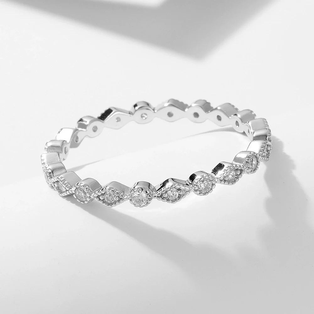 Wholesale Geometric Rhombus Diamond Stacking Ring For Women S925 Sterling Silver - Image 2