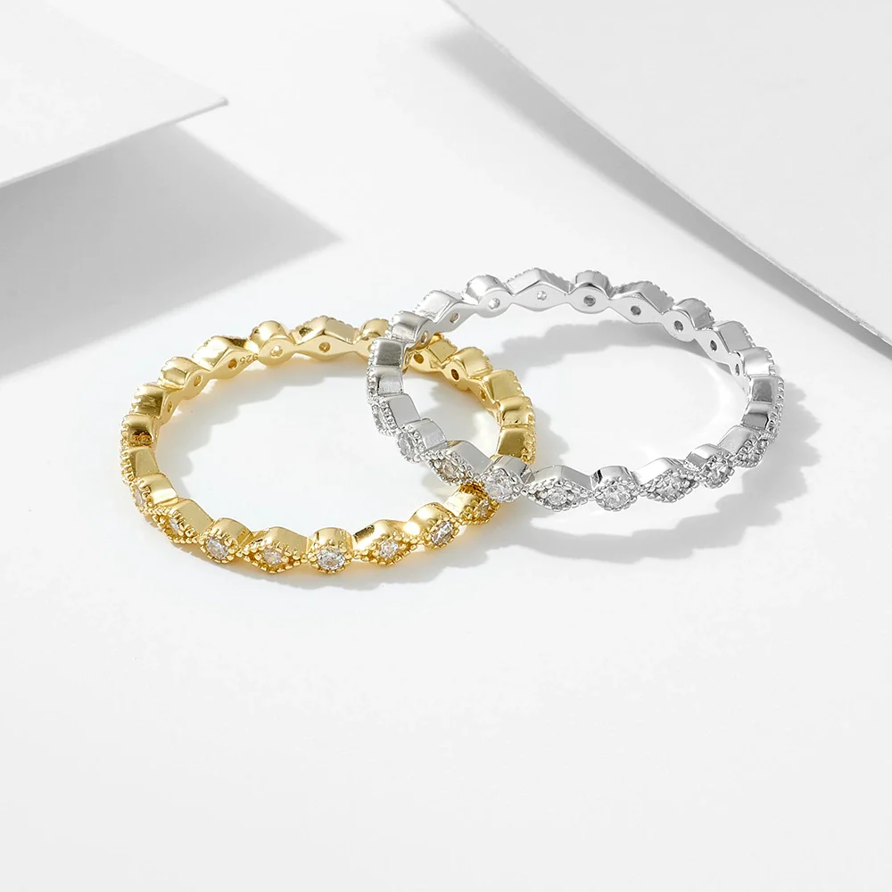 Wholesale Geometric Rhombus Diamond Stacking Ring For Women S925 Sterling Silver - Image 3
