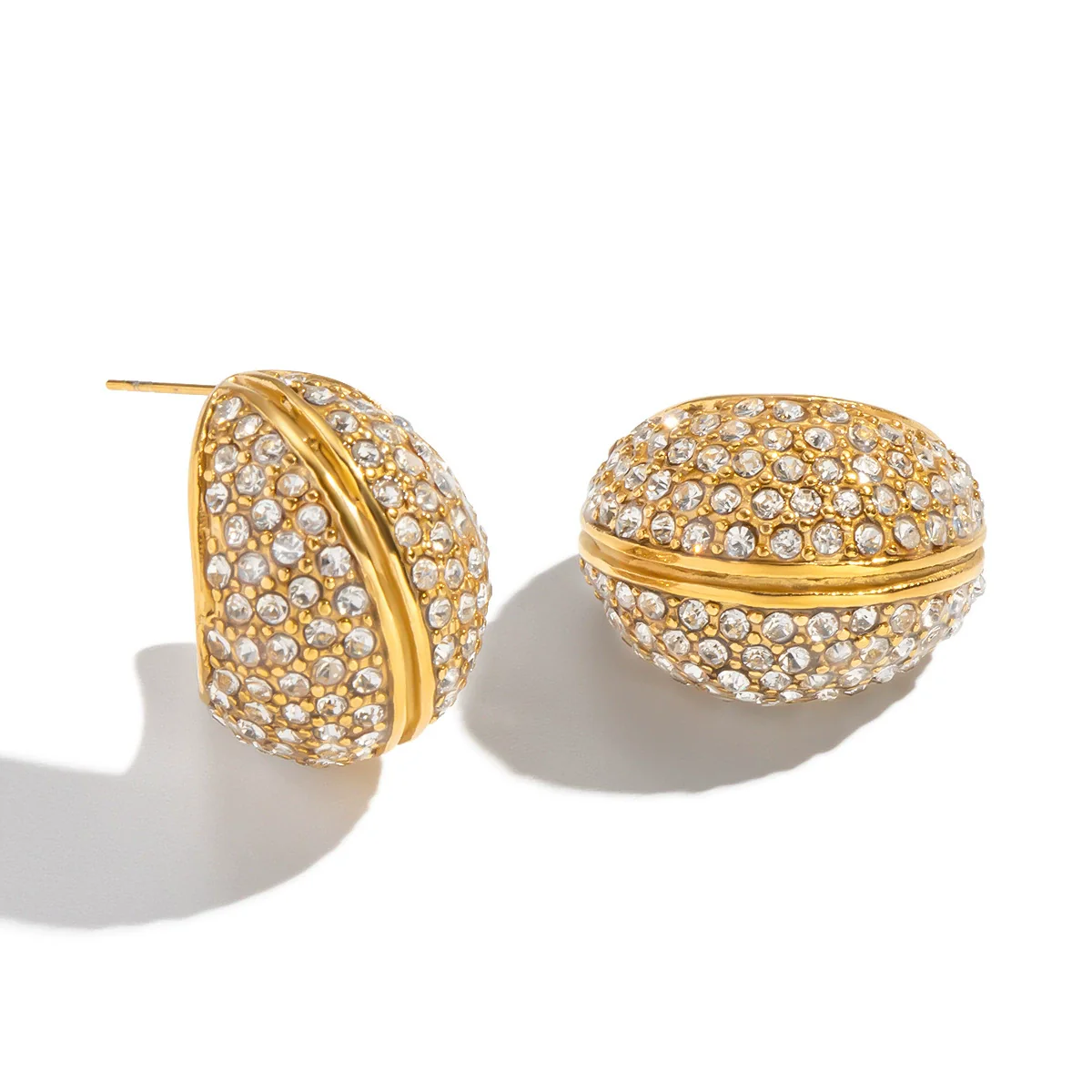 Wholesale Geometric Ringshaped Inlaid Rhinestone Stainless Steel Earrings With Pvd Furnace Vacuum Real Gold Plating For Women - Image 5