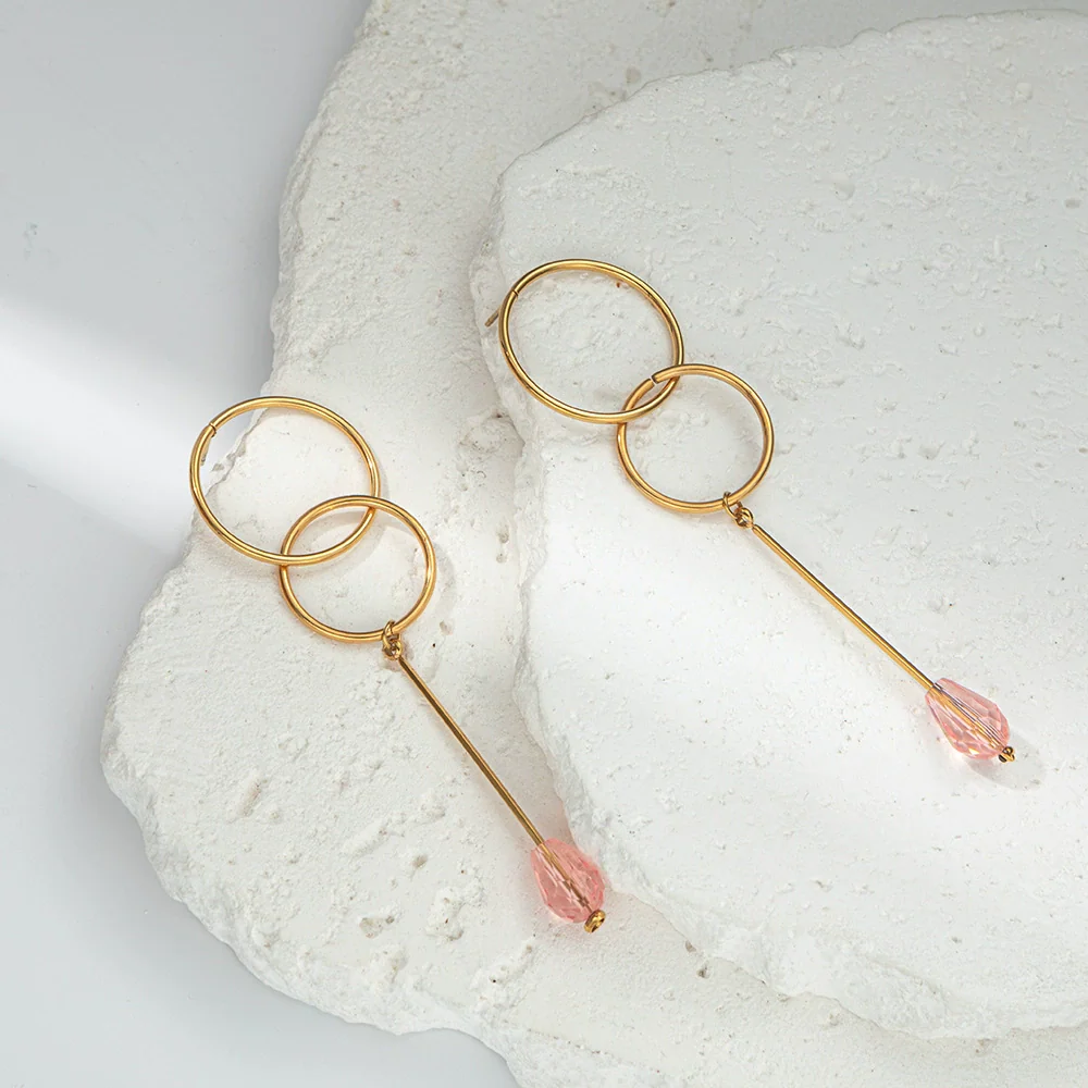 Wholesale Geometric Round Stainless Steel Electroplating Stitching Tassel Long Earrings For Women - Image 2