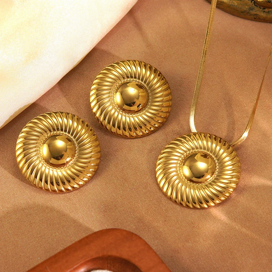 Wholesale Geometric Simple Style Electroplated Stainless Steel Circle Necklace And Earrings Set For Women