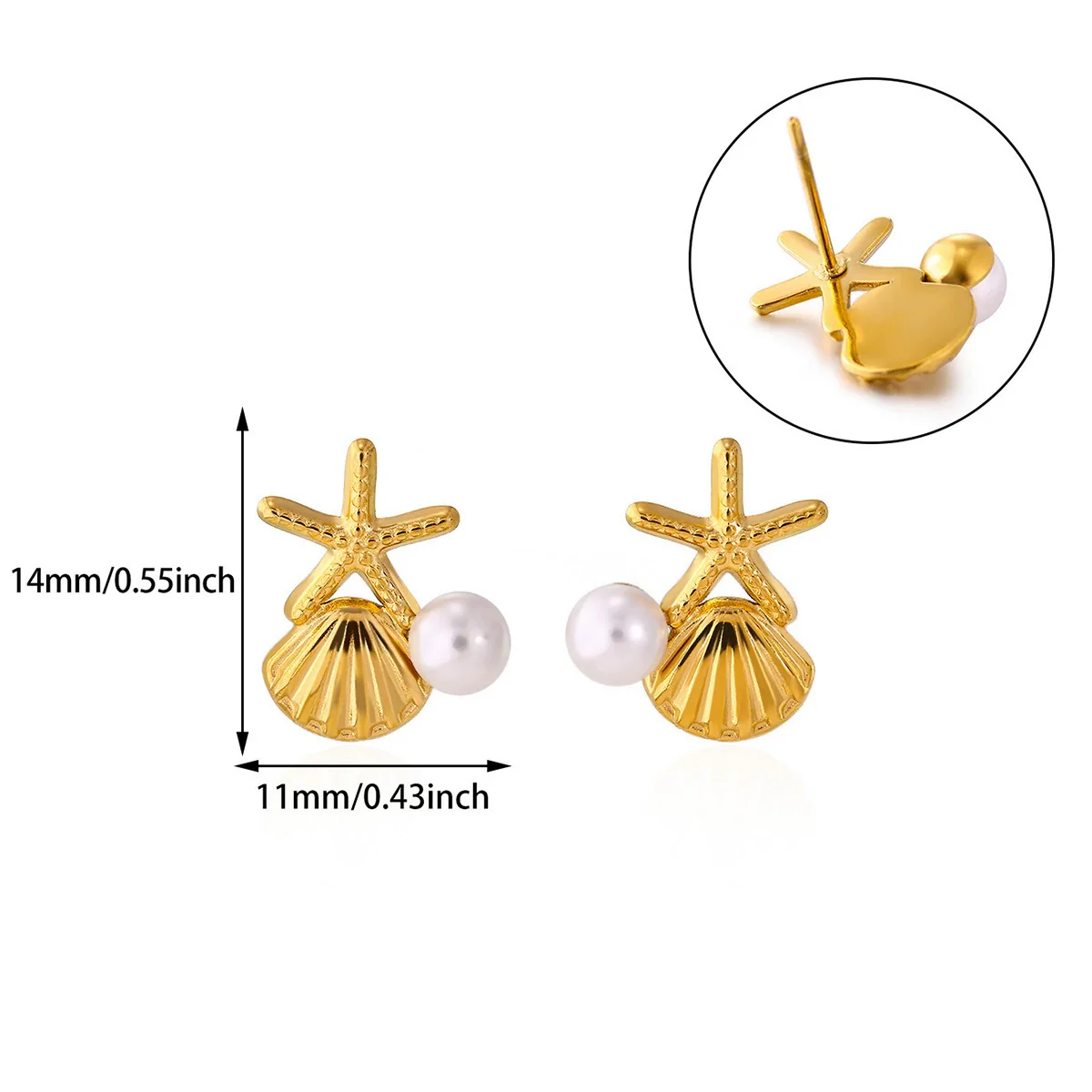 Wholesale Geometric Stainless Steel And Gold Electroplated Unisex Starfish Shell Earrings With Imitation Pearl And Zircon - Image 4