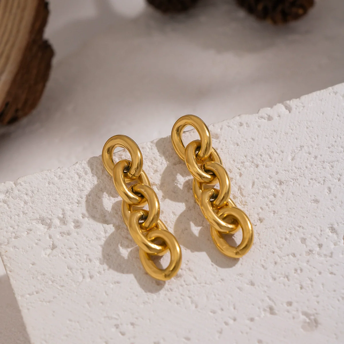 Wholesale Geometric Stainless Steel Earrings With Pvd Furnace Vacuum Real Gold Plating For Women