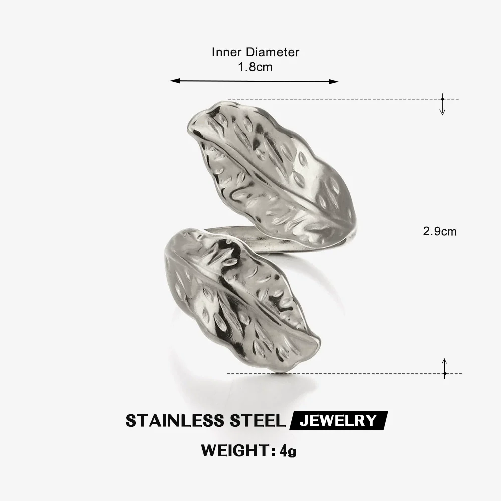 Wholesale Geometric Stainless Steel Electroplated Exaggerated Heavy Feather Opening Ring For Women - Image 7