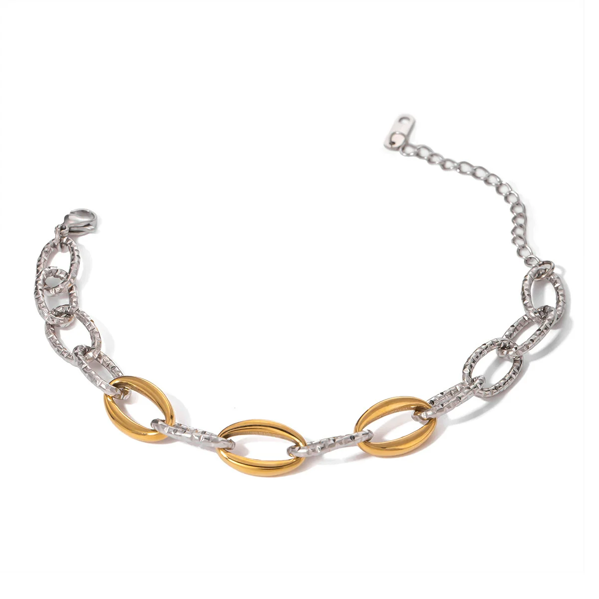 Wholesale Geometric Stainless Steel Electroplated Gold And Silver Color Stitching Hammer Thick Chain Bracelet For Women - Image 5