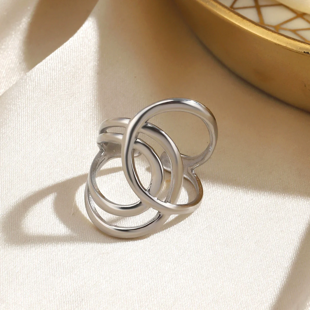 Wholesale Geometric Stainless Steel Electroplated Open Ring For Women - Image 2