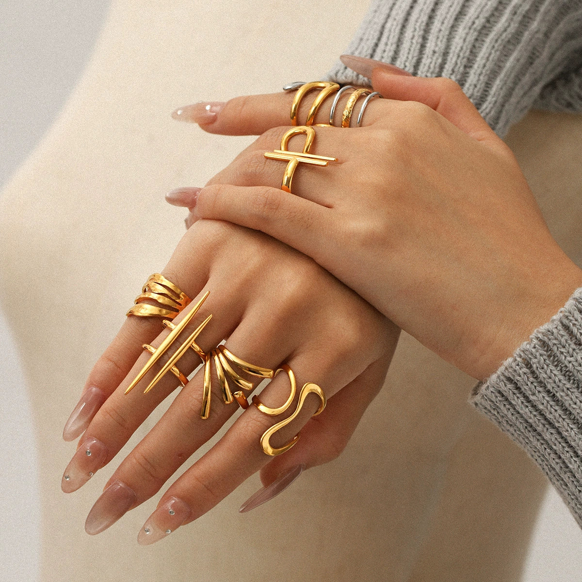Wholesale Geometric Stainless Steel Electroplated Open Rings For Women - Image 3
