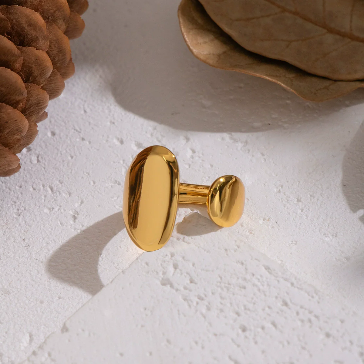 Wholesale Geometric Stainless Steel Real Gold Plated Open Ring For Women - Image 3