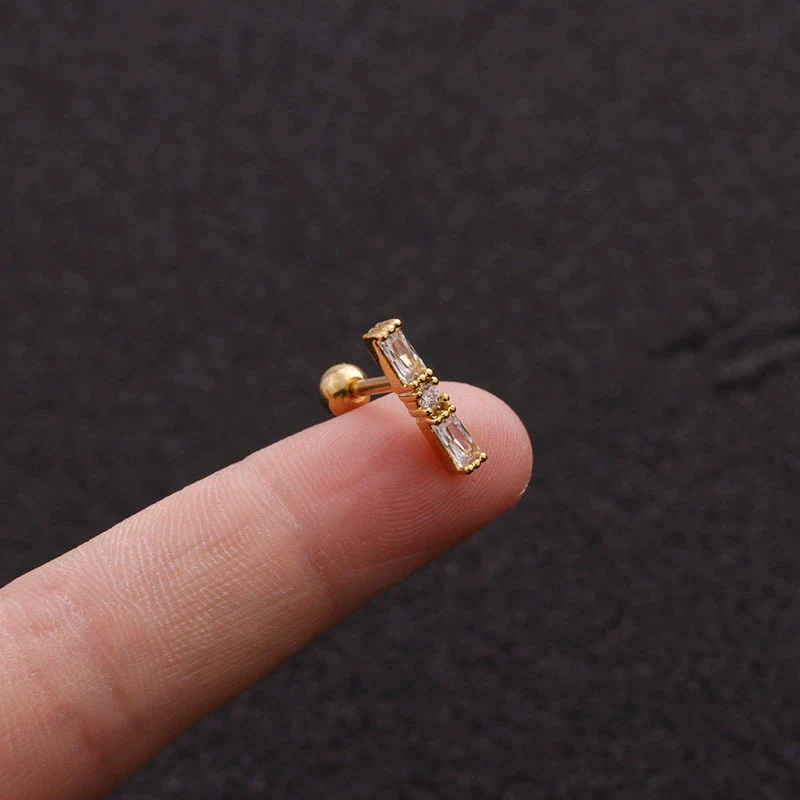 Wholesale Geometric Stainless Steel Rectangular Ear Studs With Micropaved Zircon And Original Design - Image 11