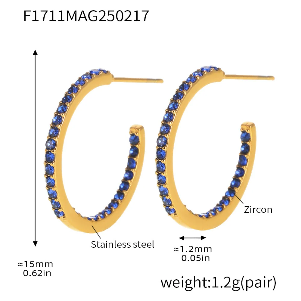 Wholesale Geometric Style Stainless Steel And Titanium Steel Inlaid Zircon Electroplated Earrings For Women - Image 33