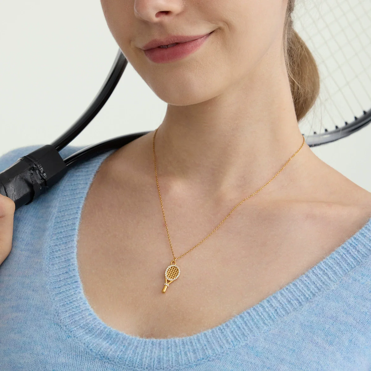 Wholesale Geometric Tennis Racket Pendant Stainless Steel Electroplated Necklace Jewelry For Women