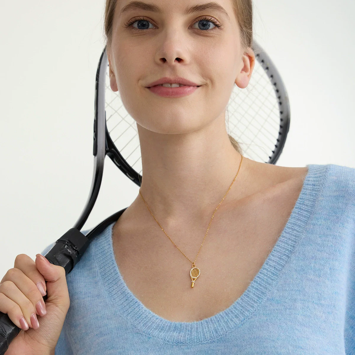 Wholesale Geometric Tennis Racket Pendant Stainless Steel Electroplated Necklace Jewelry For Women - Image 2