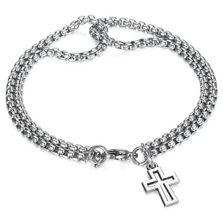 Wholesale Geometric Titanium Steel Cross Cut Out Double Chain Unisex Bracelet - Image 5