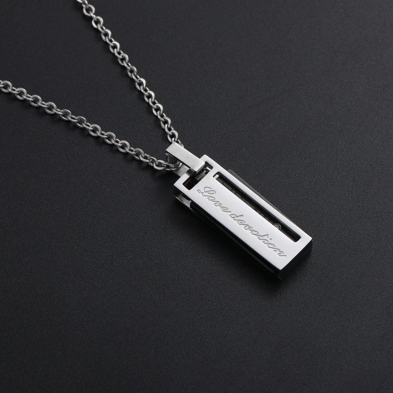 Wholesale Geometric Titanium Steel Electroplated Rectangular Zircon Pendant Ball Chain Unisex Couple Necklace Pair - Image 6