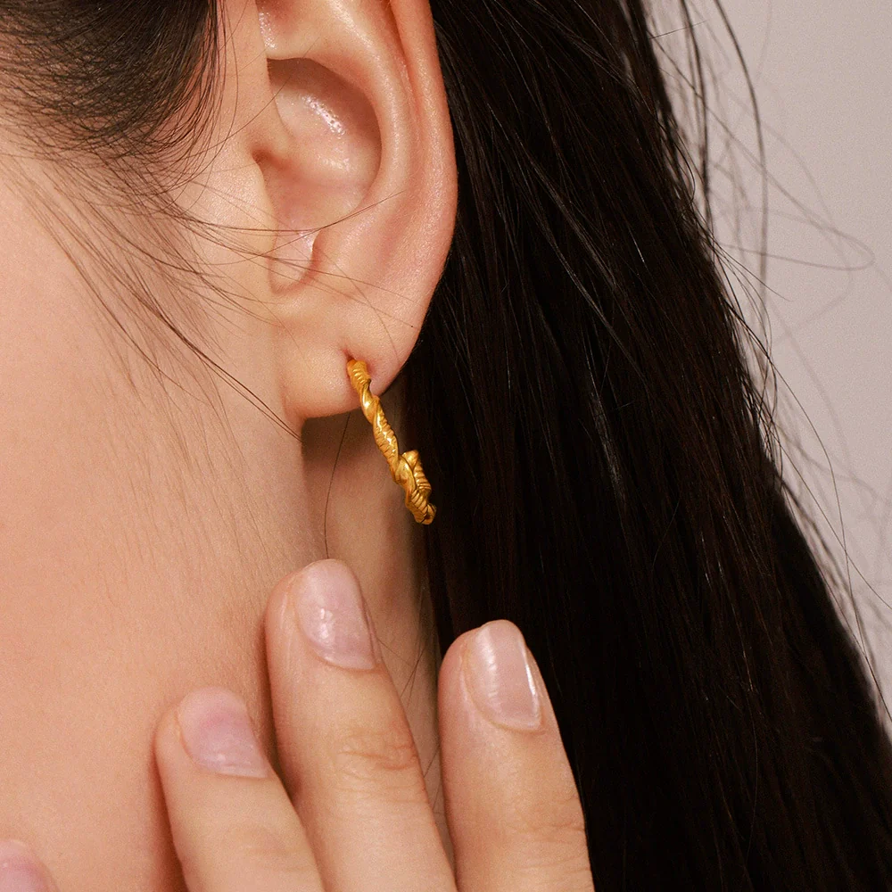 Wholesale Geometric Titanium Steel Goldplated Twist Threaded Ring Combination Earrings Unisex - Image 2