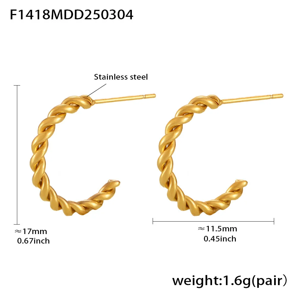Wholesale Geometric Titanium Steel Goldplated Twist Threaded Ring Combination Earrings Unisex - Image 6