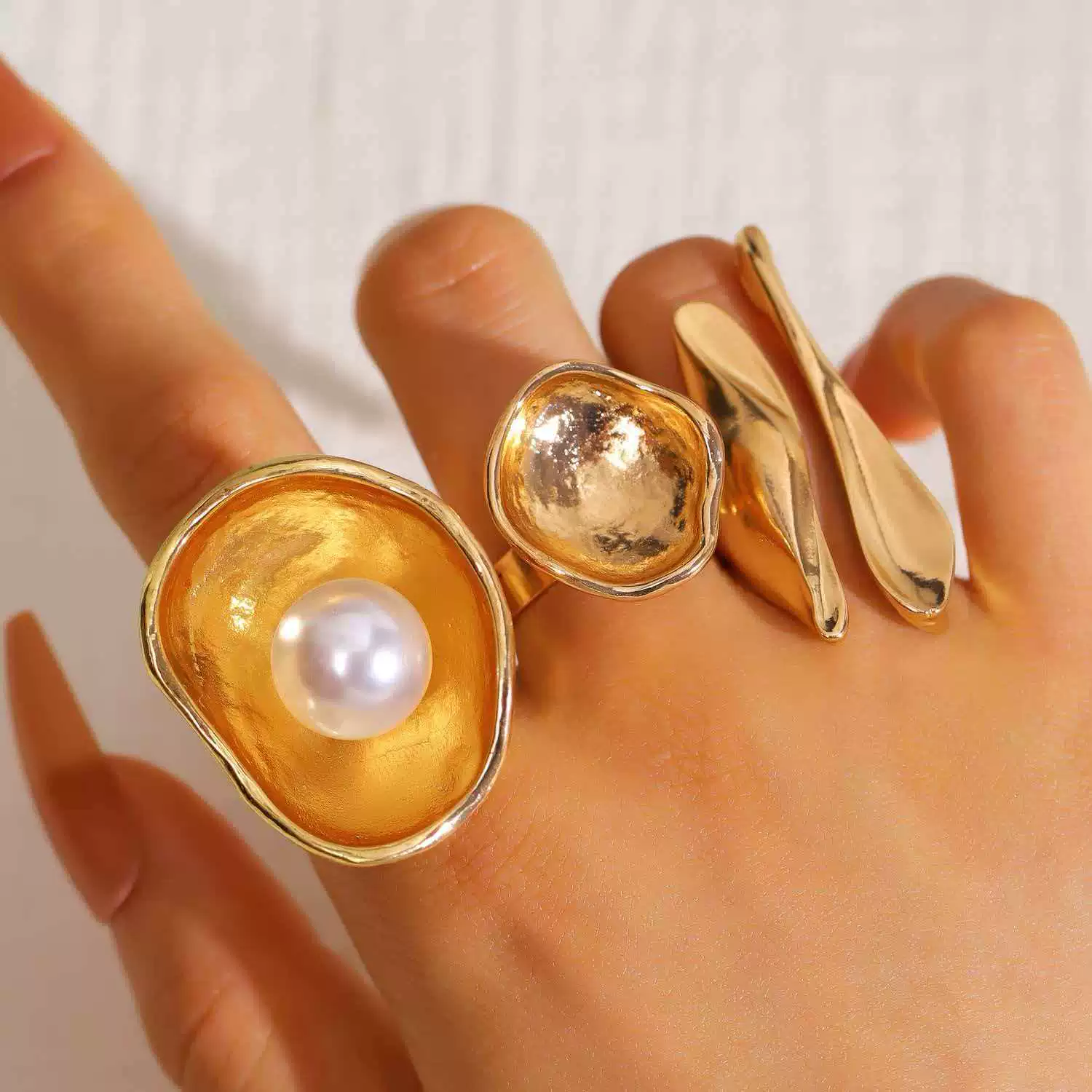 Wholesale Geometric Trumpet Flower Bowlshaped Zinc Alloy Electroplated Baroque Open Ring For Women - Image 12