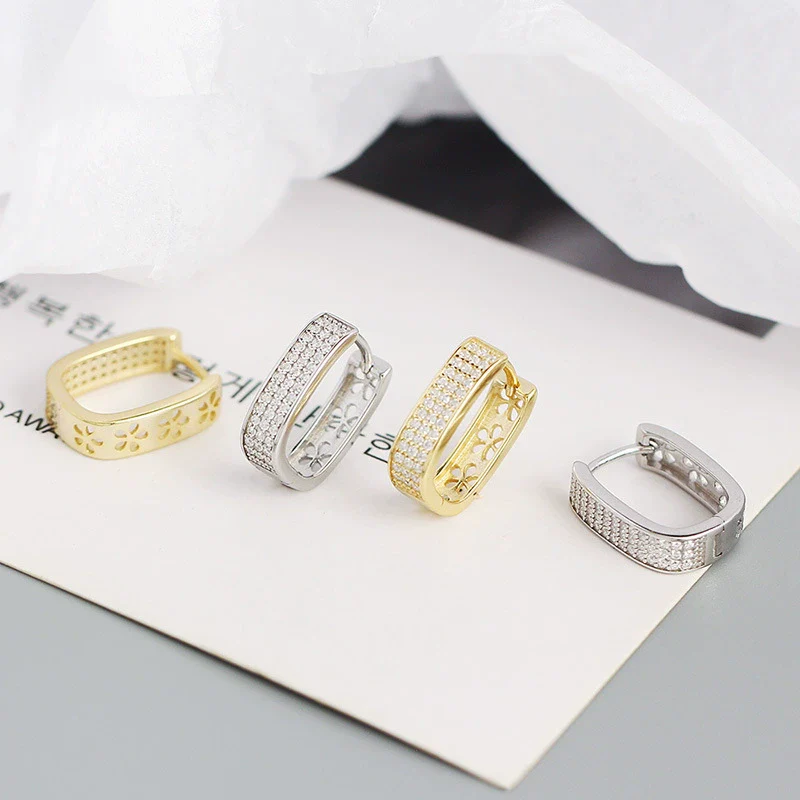 Wholesale Geometric Ushaped Micro Inlaid Zircon S925 Silver Electroplated Ear Buckle Jewelry For Women - Image 3