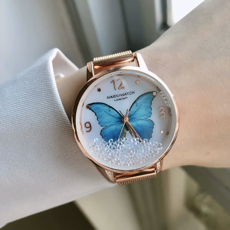 Wholesale Girl's Butterfly Alloy Case Stainless Steel Belt Round Dial Retro Style Bracelet Watch - Image 5