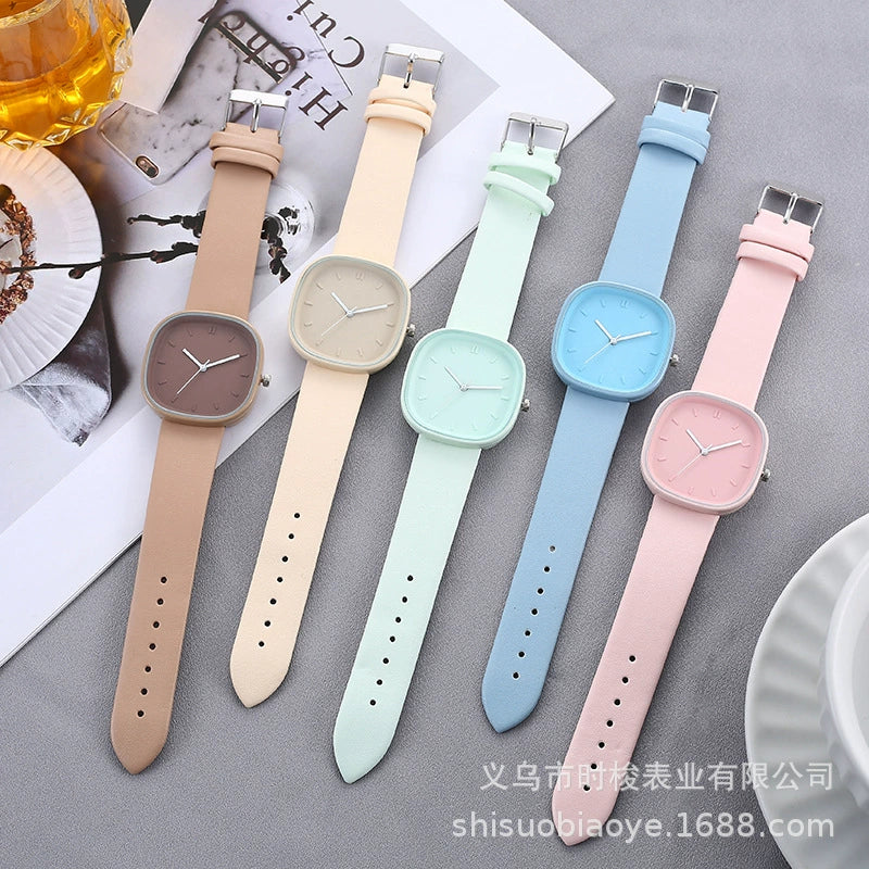Wholesale Girls' Fashionable Square Alloy And Imitation Leather Quartz Watch In Minimalist Style