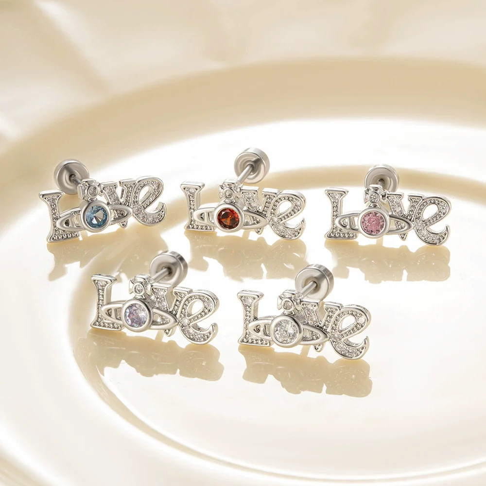 Wholesale Girls Titanium Steel Ear Nails With Geometric Design And Inlaid Zircon - Image 2