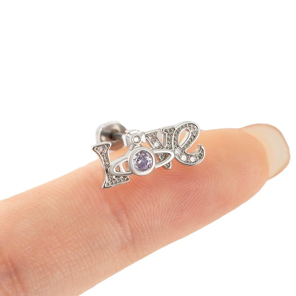 Wholesale Girls Titanium Steel Ear Nails With Geometric Design And Inlaid Zircon - Image 4