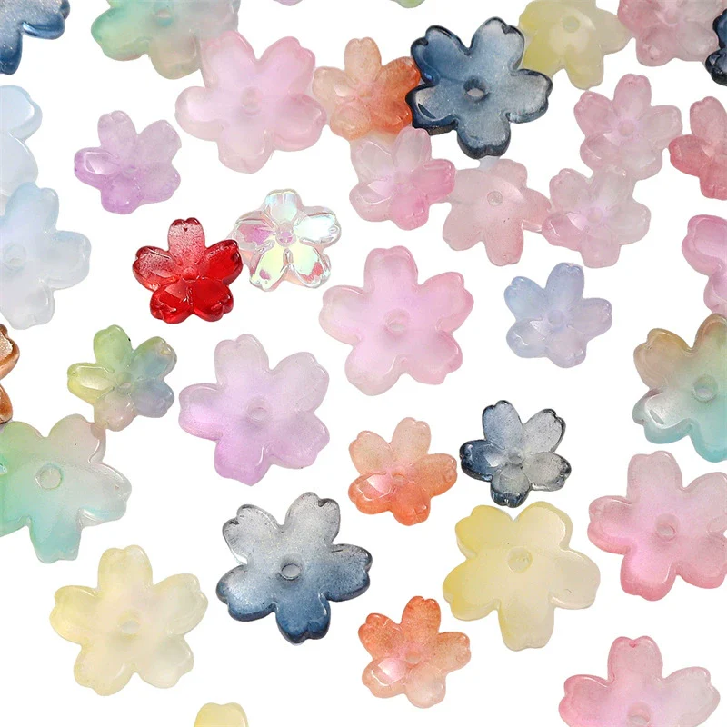 Wholesale Glass And Glaze Natural Style Three Dimensional Medium Hole Cherry Blossom Beaded Jewelry Material For Necklace And Bracelet