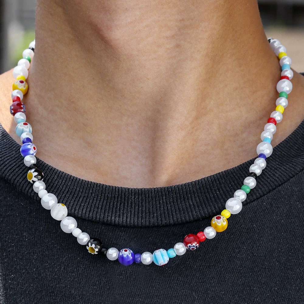 Wholesale Glass And Stainless Steel Geometric Handmade Necklace For Men And Women
