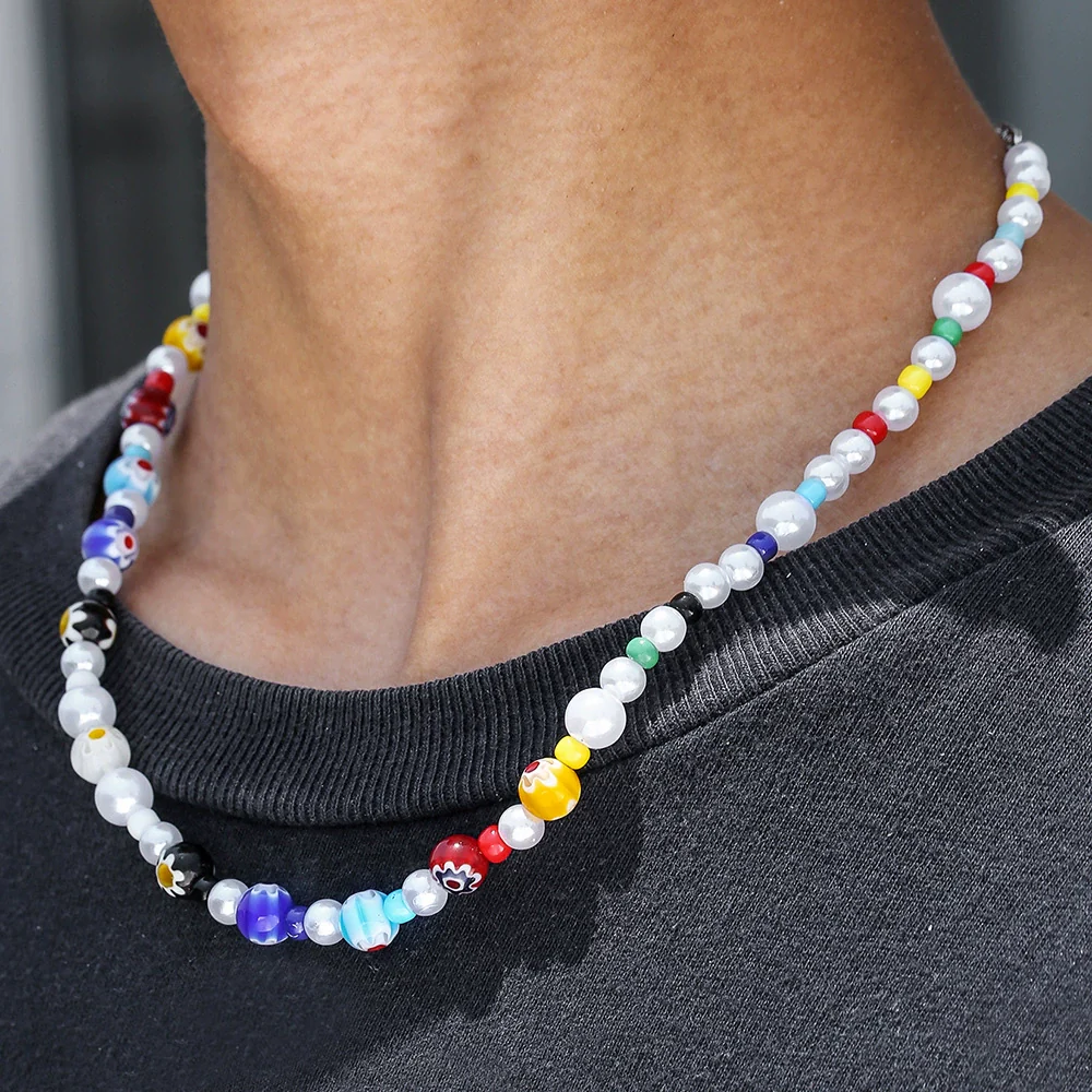 Wholesale Glass And Stainless Steel Geometric Handmade Necklace For Men And Women - Image 2