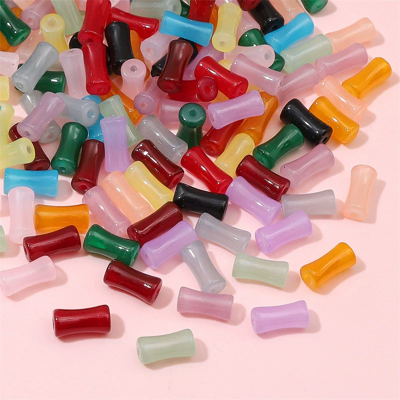 Wholesale Glass Glaze Handmade Bead String Jewelry Material For Bracelet Headdress Imitation Jade Straight Hole Bamboo Beads - Image 4