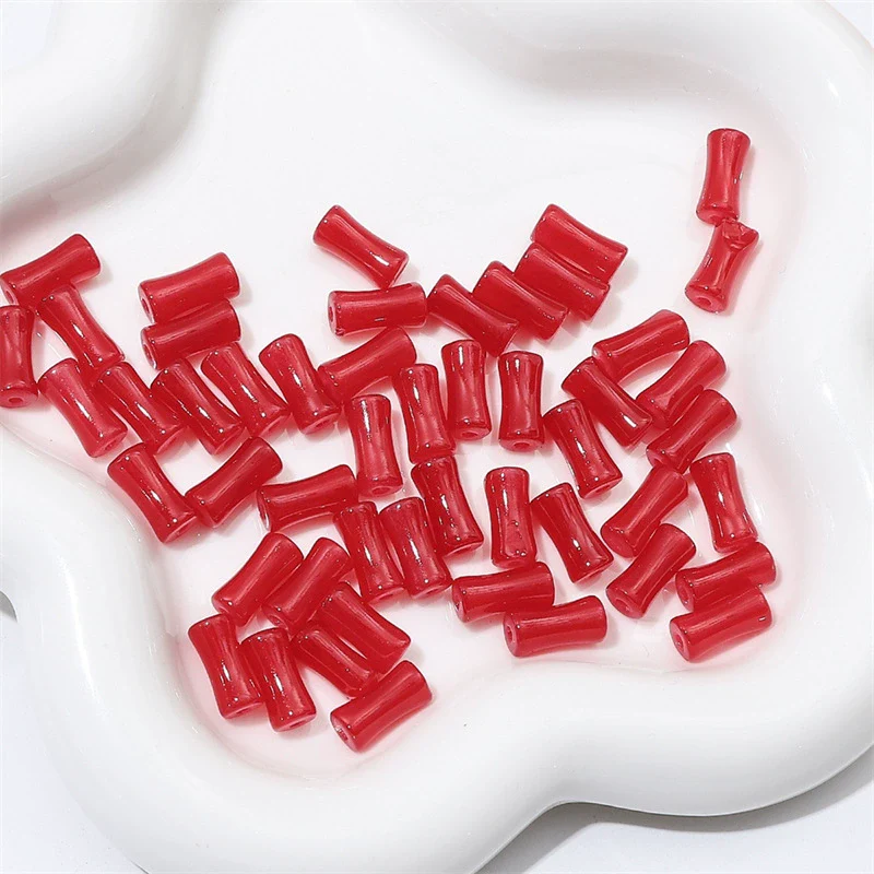 Wholesale Glass Glaze Handmade Bead String Jewelry Material For Bracelet Headdress Imitation Jade Straight Hole Bamboo Beads - Image 7