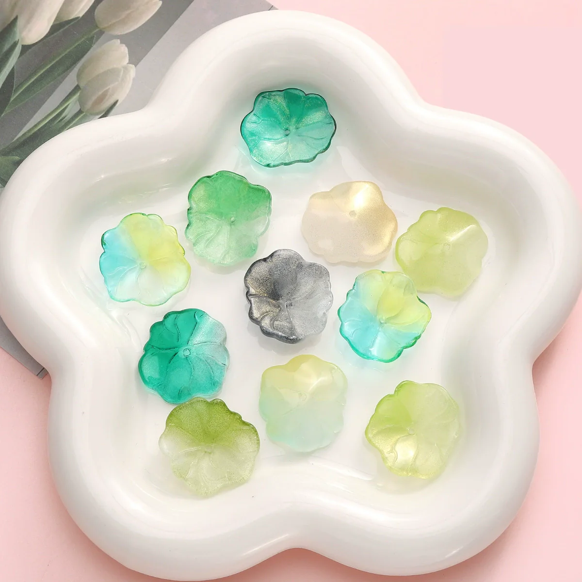 Wholesale Glass Glazed Handmade Three Dimensional Lace Lotus Leaf Beads For Necklace Bracelet Clothing Accessories - Image 4
