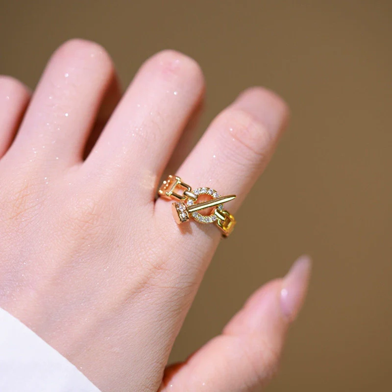 Wholesale Gold Plated Copper Geometric Light Luxury Style Open Hand Jewelry Hip Hop Ring Bracelet For Women