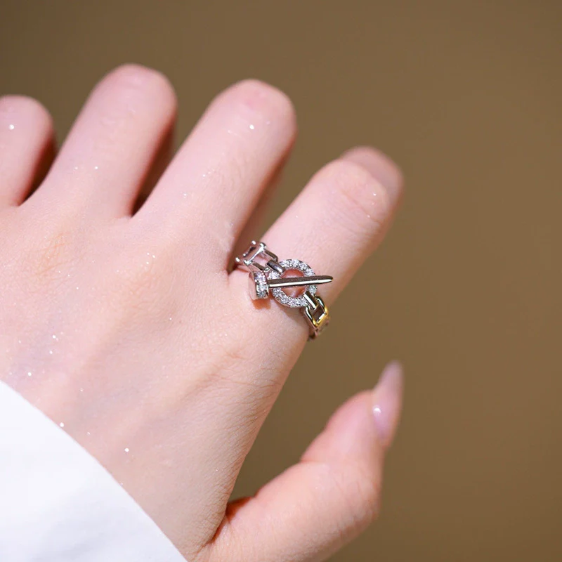Wholesale Gold Plated Copper Geometric Light Luxury Style Open Hand Jewelry Hip Hop Ring Bracelet For Women - Image 3